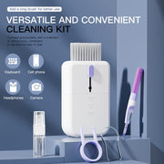 Compact 11-in-1 multifunctional cleaning kit with brushes, spray bottle, and tools for electronics
