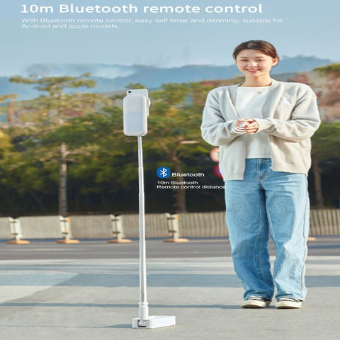 3-in-1 foldable LED fill light and smartphone stand with Bluetooth remote, outdoor setting