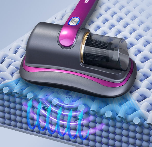 Vacuum cleaner head with filter showing deep cleaning action on textured fabric surface