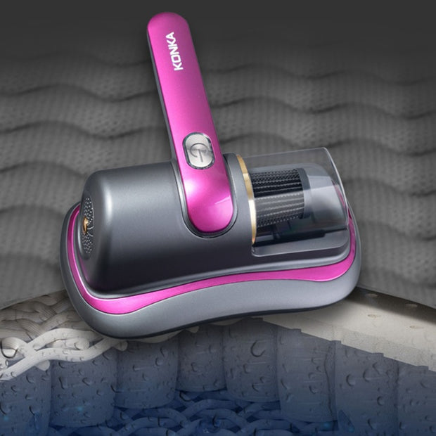 Konka handheld cordless vacuum cleaner with pink and grey design on textured surface