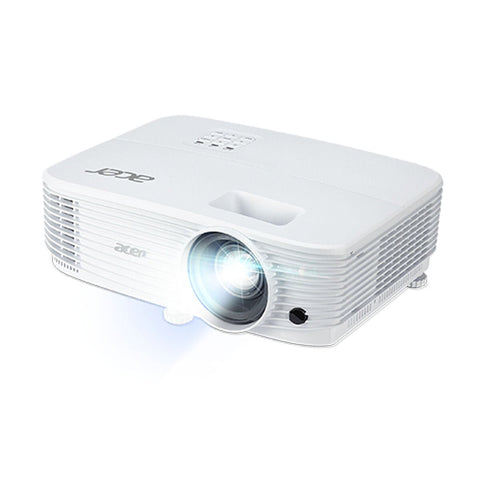 White Acer P1157i high brightness DLP projector with lens light on and ventilation grill