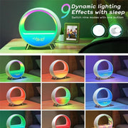 Circular LED atmosphere lamp with digital clock display showcasing 9 dynamic color lighting effects