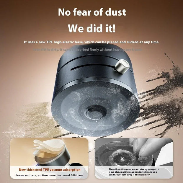 Black cylindrical device with TPE vacuum base for dust-free strong suction power