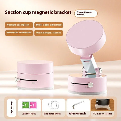 Cherry blossom pink suction cup magnetic phone holder with vacuum adsorption, multi-angle adjustment, and foldable design