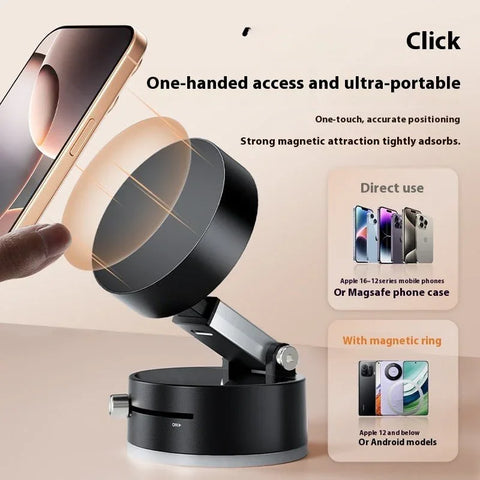 Black foldable magnetic car phone holder compatible with iPhone 12-16 and Android phones