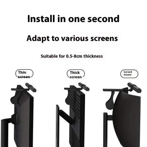Black adjustable computer eye protection lamp mounted on thin, thick, and curved monitor screens