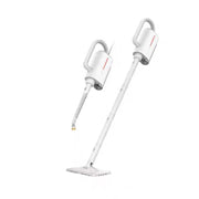 Deerma ZQ610 white steam cleaner with long nozzle and brush attachments for versatile cleaning