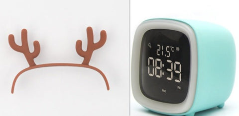 Blue digital desk clock with thermostat display showing 21.5°C and time 08:39 PM