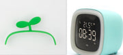 Compact digital desk clock with thermostat display showing 21.5°C and 8:39 PM, blue casing