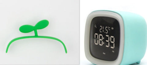 Compact digital desk clock with thermostat display showing 21.5°C and 8:39 PM, blue casing