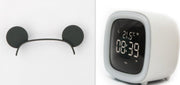 Digital desk clock with thermostat display showing 21.5°C and time 08:39 PM in white casing on white background