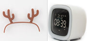 Digital desk clock with thermostat display showing 08:39 and 21.5°C, white modern design