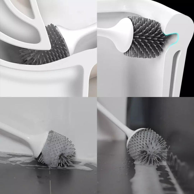 Silicone electric toilet brush with flexible bristles cleaning toilet bowl corners and edges