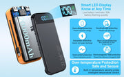 20000mAh black fast charging power bank with 22.5W output and smart LED battery display