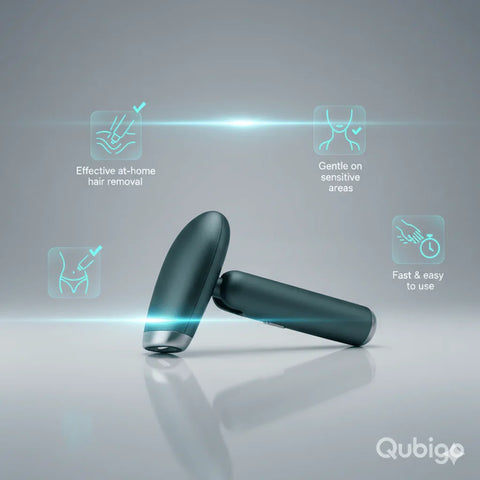 Folding laser hair removal device with features: at-home use, gentle on sensitive areas, fast and easy