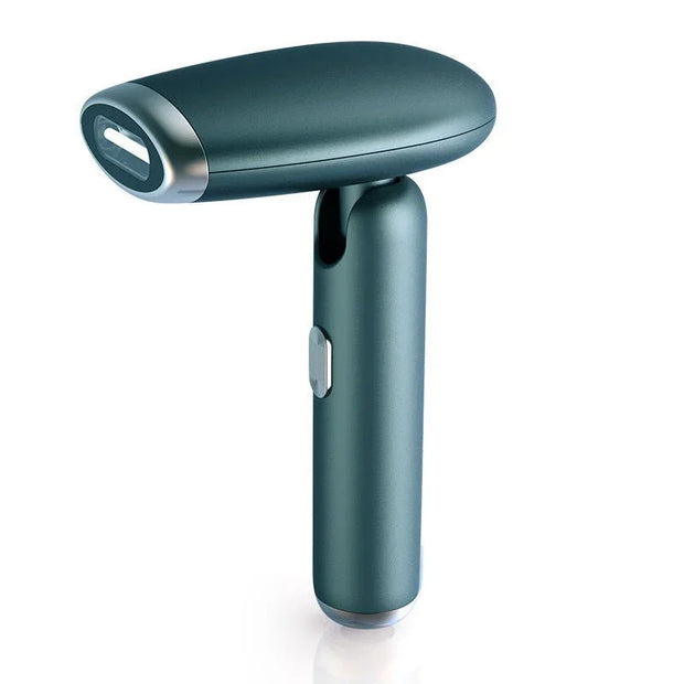 Compact folding laser hair removal device with matte dark green finish and silver accents
