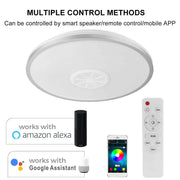 Smart WiFi Bluetooth ceiling lamp with remote, Alexa and Google Assistant control, color-changing app