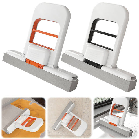 Two handheld mini squeegees with white handles and orange and black accents, used for cleaning surfaces