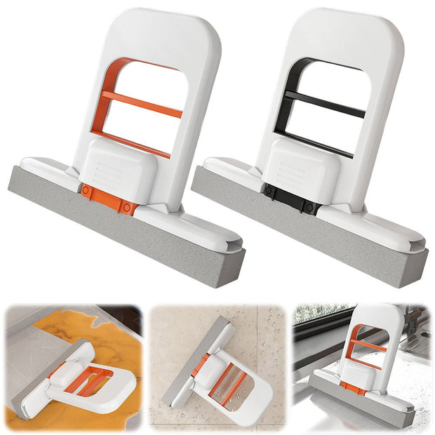 Two handheld mini squeegees with white handles and orange and black accents, used for cleaning surfaces