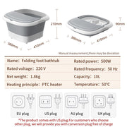 Folding foot bathtub with PTC heater, dimensions 410x380x210mm, 10L capacity, 500W power