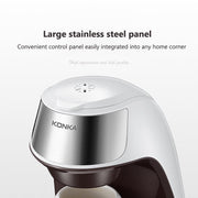 Konka compact coffee maker with large stainless steel panel and white curved design