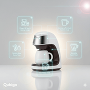 Konka compact coffee maker with white ceramic cup, space-saving design, reusable filter, 0.3L water tank