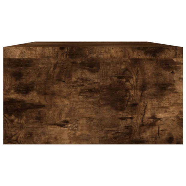 Smoked oak wooden monitor stand with rich grain texture and rectangular shape