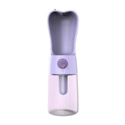 portable pet water bottle with purple bowl and transparent water container for dogs and cats
