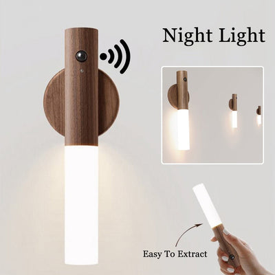 Modern wooden sensor wall night light with detachable LED lamp for easy extraction