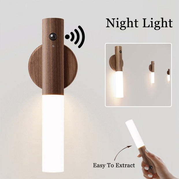 Modern wooden sensor wall night light with detachable LED lamp for easy extraction