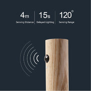 Wooden sensor wall light with 4m sensing distance, 15s delayed lighting, and 120° sensing range