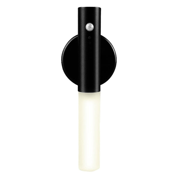 Modern black wall lamp with motion sensor and vertical white light tube