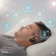 Man wearing smart anti-snoring device with AI detection and sleep health app insights