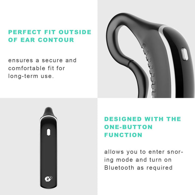 Smart anti-snoring device with ergonomic ear-hook design and one-button Bluetooth function