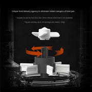 Diagram of smartpaws automatic pet feeder's food delivery mechanism with rotating parts to prevent food jam